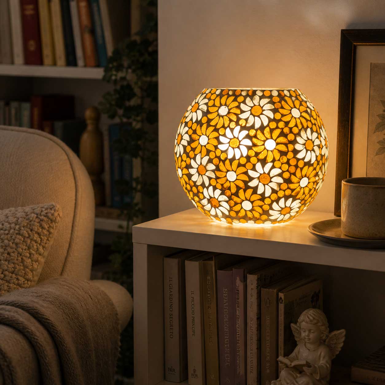 Lampada mosaico Light Blue Daisy – Lampada artigianale in vetro lavorata a mano - immagine 3