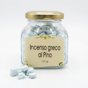 Incenso Greco al Pino in grani – Vasetto in vetro da 100gr tappo oro